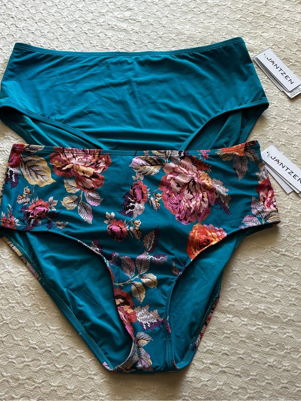Jantzen Teal Floral High-Waist Bikini Bottoms